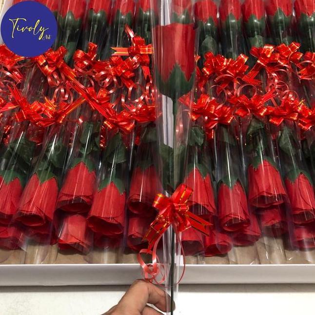 10 Pcs Grosir Bunga Mawar 1 Tangkai Plastik Bunga Valentine Bunga Mawar Artificial Merah Isi 10 Pcs