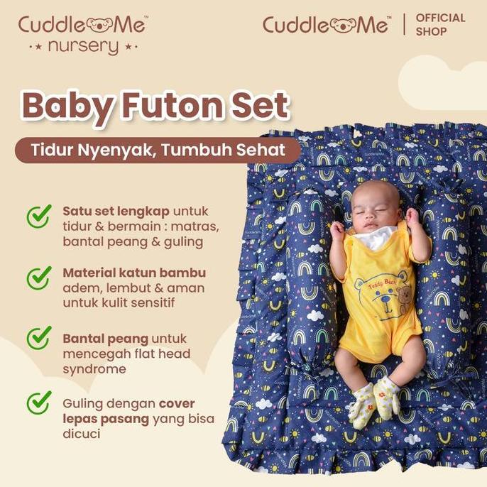 CUDDLEME Nursery - Futon Set Bayi 3-in-1 Kasur Lipat + Bantal Peang Guling Katun