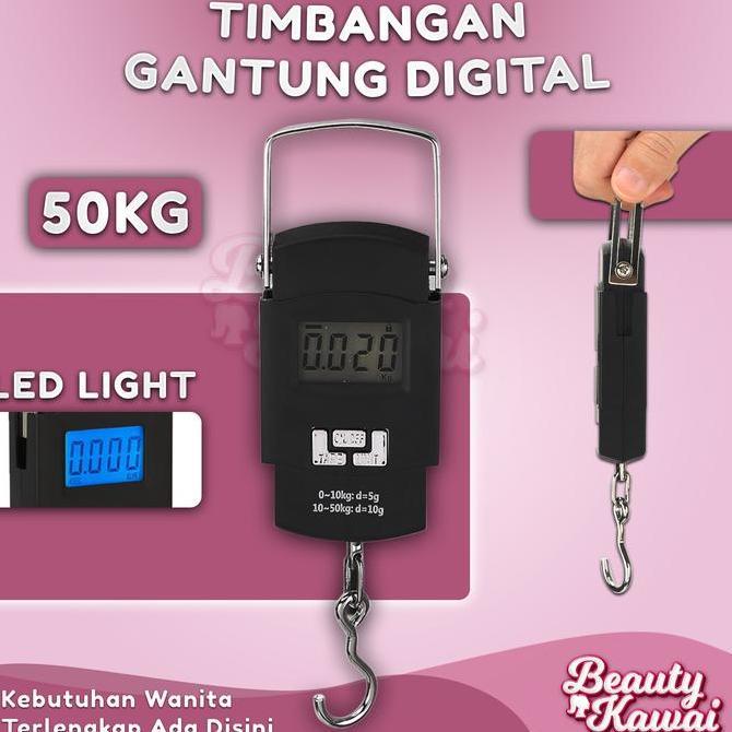 Vabalika_ - Timbangan Digital Serbaguna 50kg Besi Gantung Bagasi Koper Portable LED Kiloan Beras Ika
