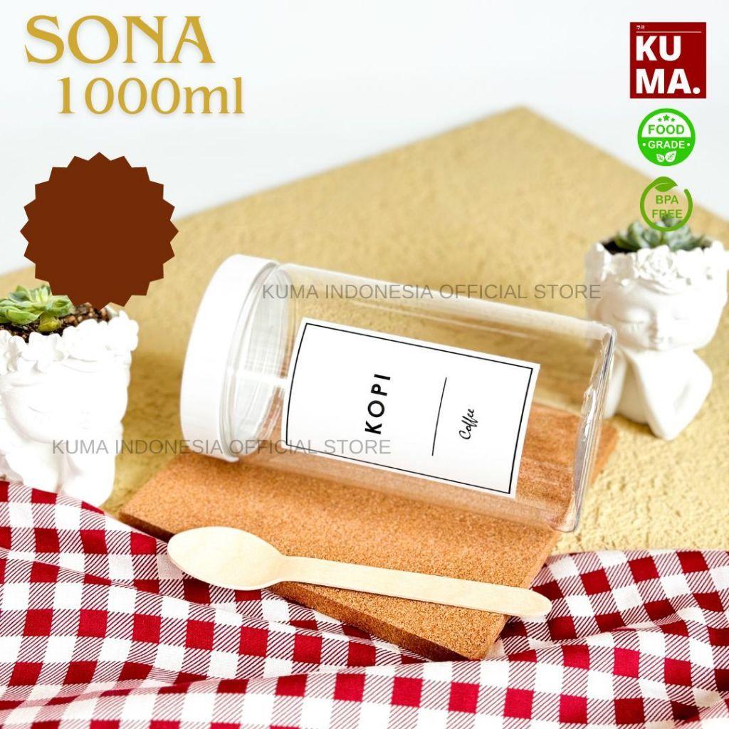 Kuma Sona 1000Ml Tutup Putih Toples Bahan Plastik Food Grade Free Stiker