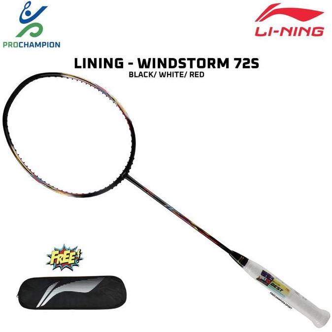 musli.store New Raket Badminton LINING WINDSTORM 72 S / 72S / WS72S Black White Red Diskon