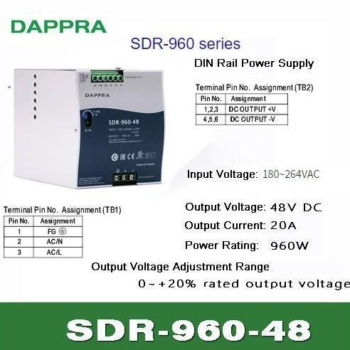 SDR-960-48 48V 20A AC-DC INDUSTRIAL DIN RAIL POWER SUPPLY ST91 DAPP27