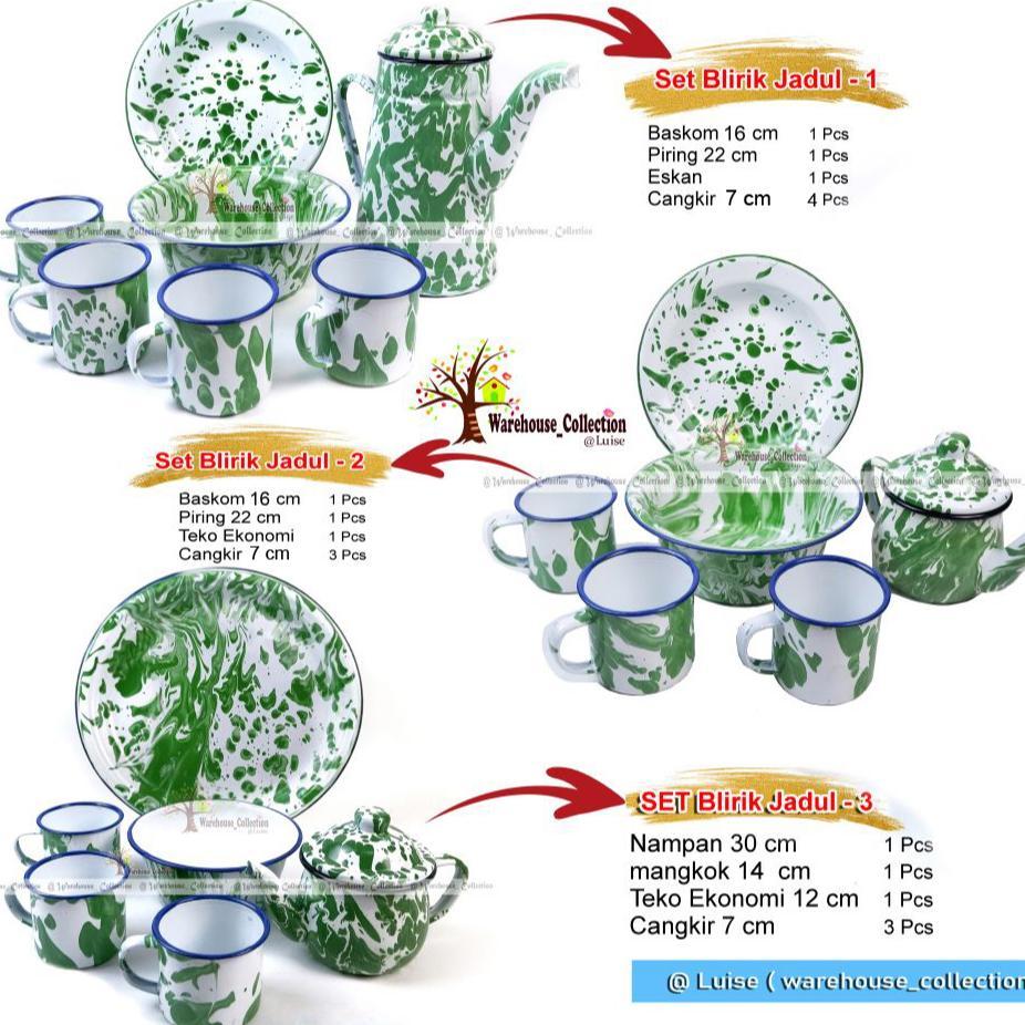 SET TEKO BLIRIK JADUL /TEKO CANGKIR PIRING MANGKOK / SET JADUL BLIRIK UNIK TERLENGKAP