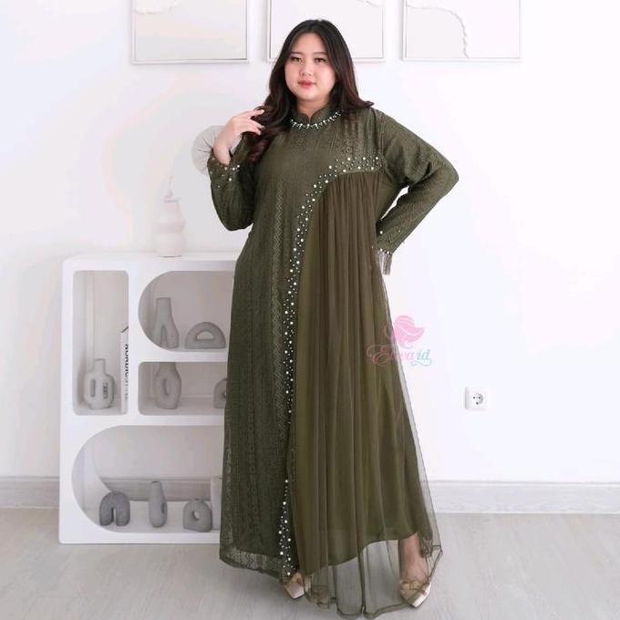 Khza- Gamis Brukat Zanitha Jumbo Meh Mutiara Ld 130 140 Dan 150