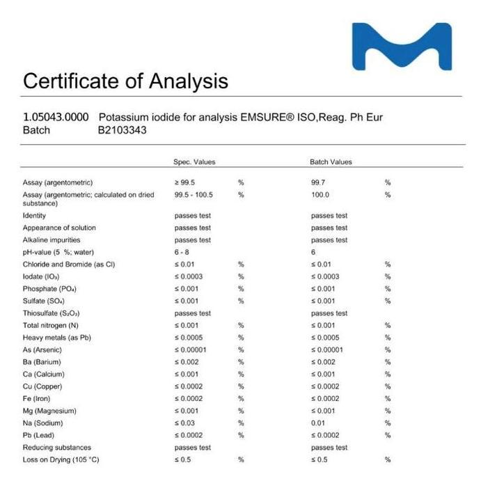 Med- Kalium Iodida | Ki | 1.05043.1000 | For Analysis Merck Repack