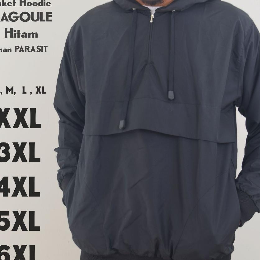 Jaket Parasut Cagoule Jumbo Hitam Hoodie S M L Xl Xxl 3Xl 4Xl 5Xl 6Xl Pria Windbreaker Biglab Big Si