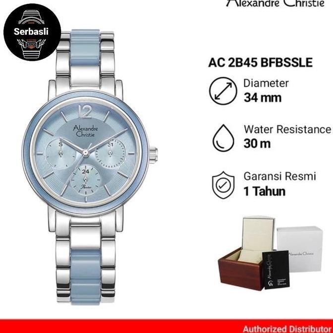 Jam Tangan Wanita Alexandre Christie Multifunction AC 2B45 BFBSSLE Blue Dial Silver Dual Tone Stainl