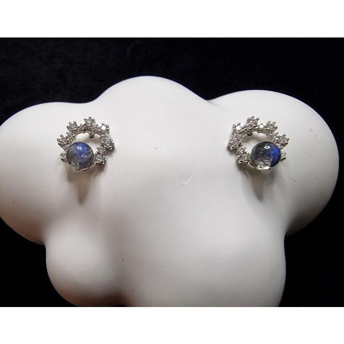 Anting Silver 925 Zircon Batu Labradorite Moonstone Stone Full Natural 4.5mm B055