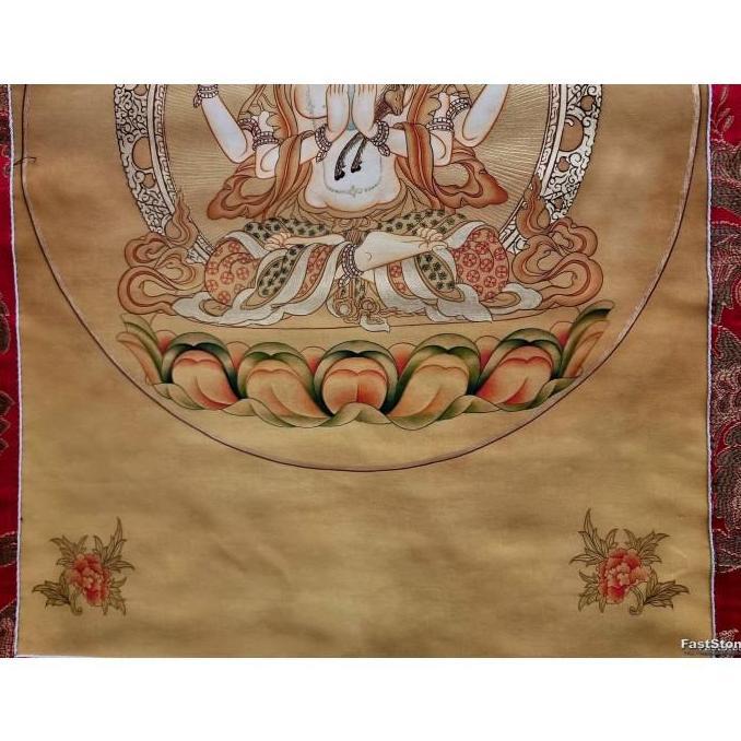 Lukisan Thangka Dewi KwanIm 4Arms Tibet Bless Handcraft 120x85cm E1890