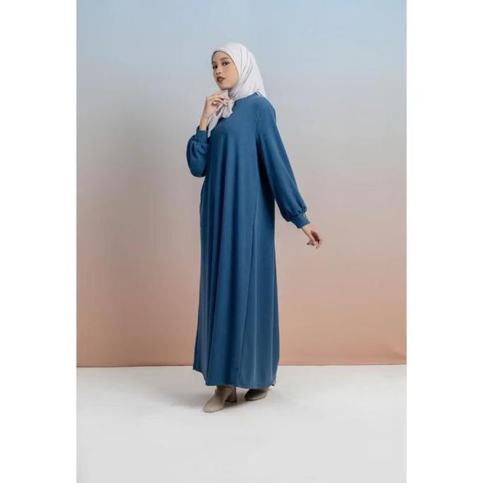 Elzatta Hijab Gamis Knit Lengan Balon Plat Elzatta Dress Muslim Cantik Bahan Katun Lembut Nyaman Unt