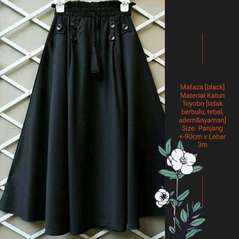 Rok Payung Panjang Katun Toyobo Premium Rok Hitam Rok Wanita Murah