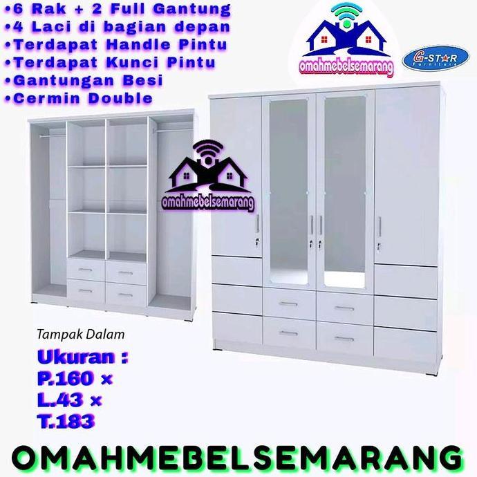 Terlaris Lemari Pakaian G-Star 4 Pintu 4 Laci Gstar Ll4P Karin Almari Baju Minimalis Modern Besi Put