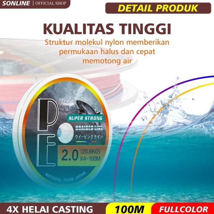 Mano- Sonline Tali Pancing Pe Super Strong 100M Rna Multicolor Senar Pancing Alat Ikan Reel Joran