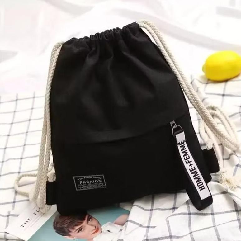 Tas serut ransel multifungsi tas gendong Pria Wanita bahan kanvas
