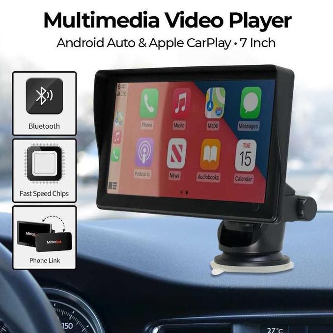 Layar Monitor Mobil 7 Inch Multimedia Video Player Wireless Support Android Auto Car Play terlaris