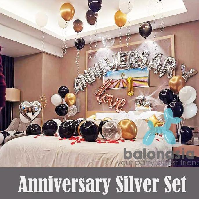 Balonasia Anniversary Silver Set Balon Gold Putih