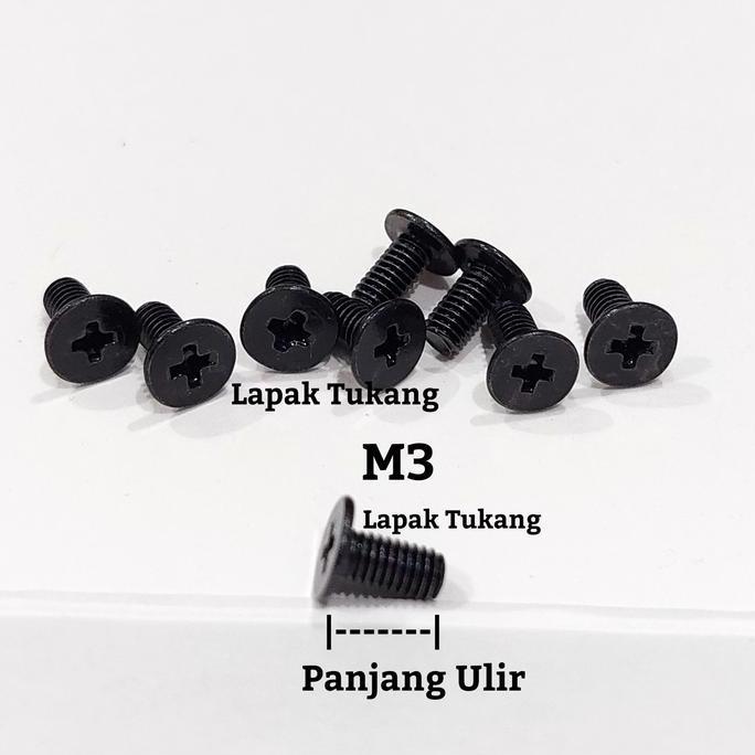 Lone- 100Pcs Baut Komputer Laptop M3X3 M3X4 M3X5 M3X6 M3X8 M3X9 Baut M3