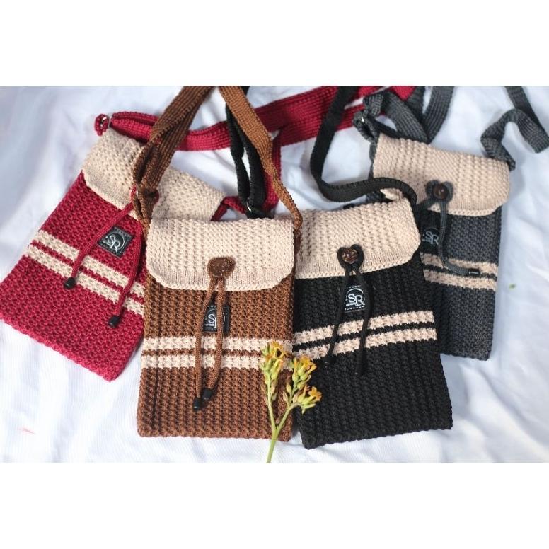 HEMAT new tas rajut hp model pita /tas rajut resleting / rajut slinbag 2026