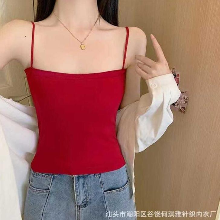 Favorit Tanktop Crop Singlet Polos Bra Kemben Dalaman Wanita Tali Spaghetti Big Size Elastis Korean 