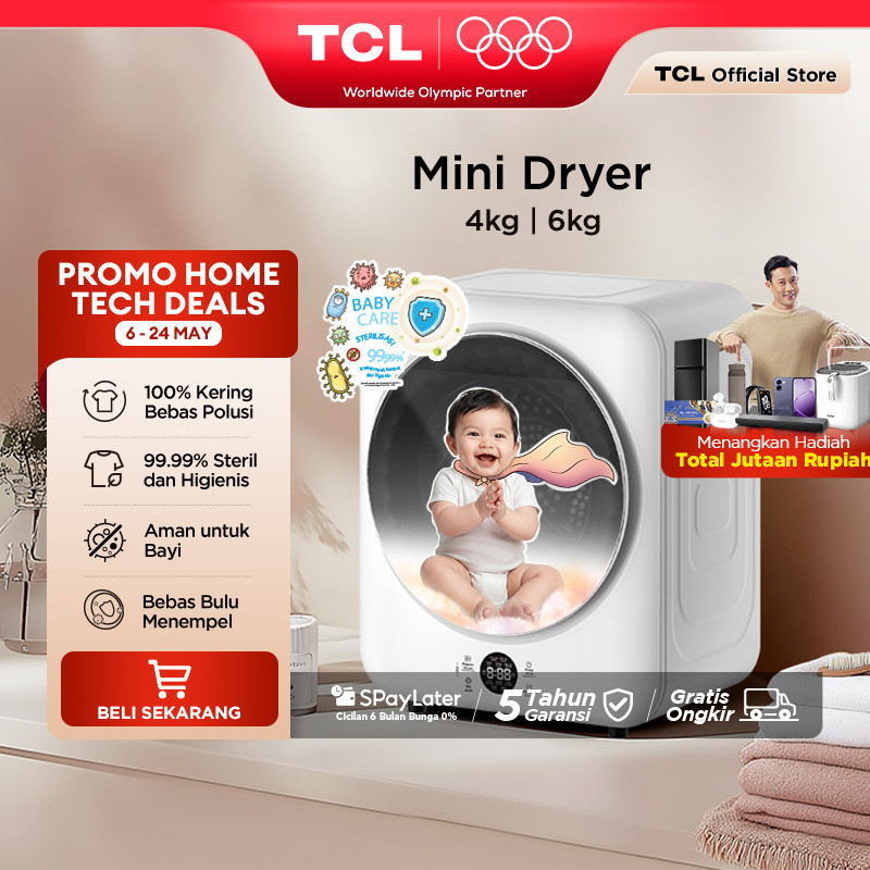 TCL Mini Dryer Kapasitas 4kg - Bebas Polusi - 100% Kering Tanpa Jemur - 99.9% Pakaian Steril - Aman 