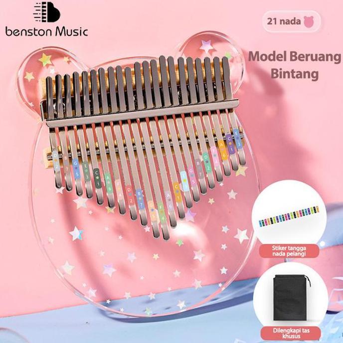 Benston Music- Kalimba kristal transparan 17 nada / 21 nada alat musik jempol dengan desain cantik, 