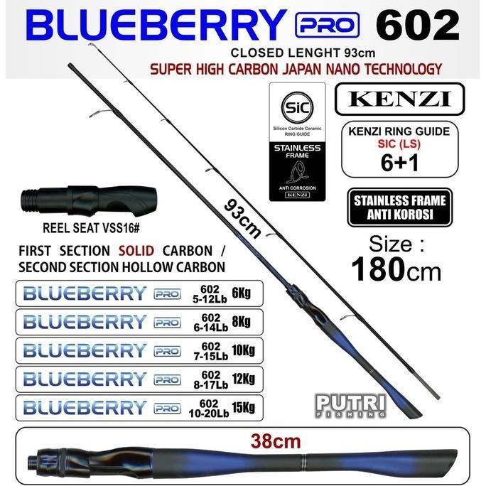 Joran KENZI BLUEBERRY PRO 602 Spinning Power 6kg-15kg Ujung Solid Carbon