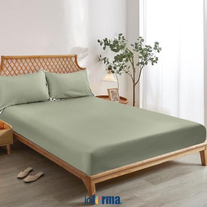 Informa Set Seprai Bamboo - Hijau Sage Sarung Kasur Alas Tidur Pelapis Kain Sprei Set Tempat Tidur