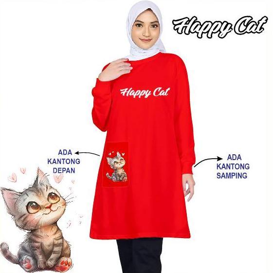KAOS TUNIK WANITA HAPPY SAKU DEPAN + SAKU SAMPING