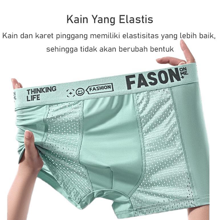 READY STOCK PAKET 4 PCS CELANA DALAM BOXER PRIA ICE SILK ADEM LEMBUT TIPIS ANTIBAKTERI CD/CELANA DAL