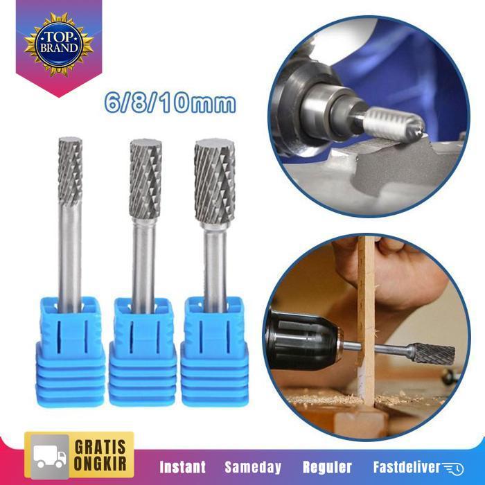 6/8/10Mm Mata Tuner Porting Besar Bor Ukir Baja Tungsten Burr Cylinder Shape Rotary Alat Tuner Mata
