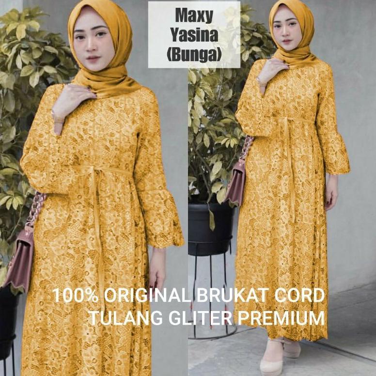 PROMO Size L Xl XXL Gamis Brukat Yasina / Maxi Brukat Yasina / Baju Muslim Jumbo Pesta Hajatan Konda