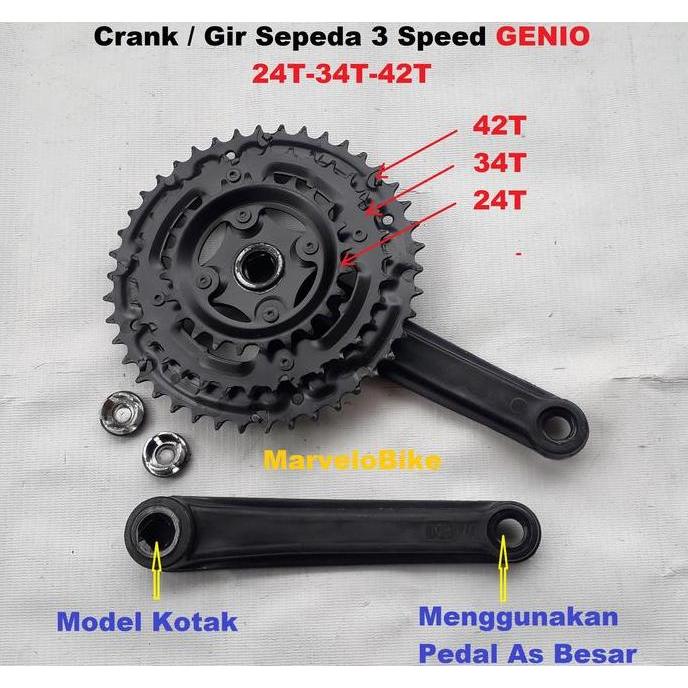 Ready Crank Gir Depan Sepeda 3 Speed 24-34-42T GENIO Gir Sepeda MTB Federal Seli Balap RoadBike