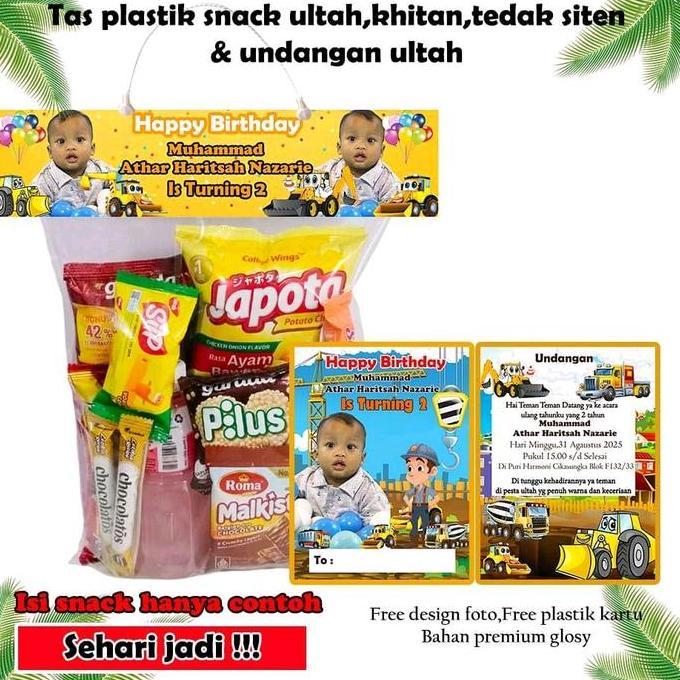 Newbitc- Langsungbungkus- Tas Plastik Snack Ultah Anak Isi 10 Pcs (Paket Tas &Undangan) + Desain Fot