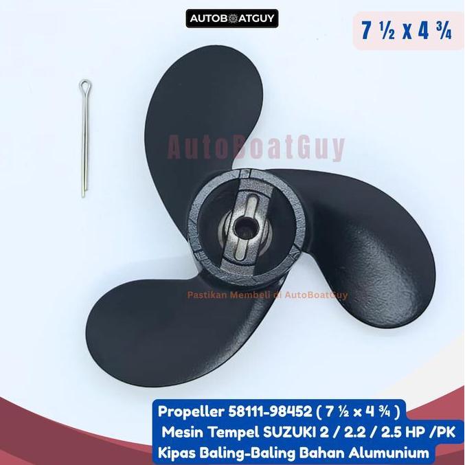Propeller 58111-98452 ( 7 1/2 x 4 3/4 ) Mesin Tempel SUZUKI 2 / 2.2 / 2.5 HP /PK Kipas Baling-Baling