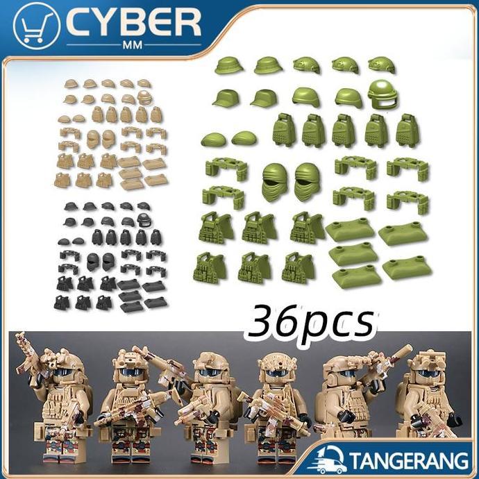 COLOCAS Mainan Brick Militer Assesoris Set Lengkap 36PCS Military Sandbag Helm Rompi Swat Army Minif