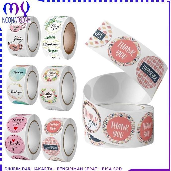 AQZEVUN Sticker Thank You Roll Isi 500 Pcs Label Roll Stiker Thank You Gift