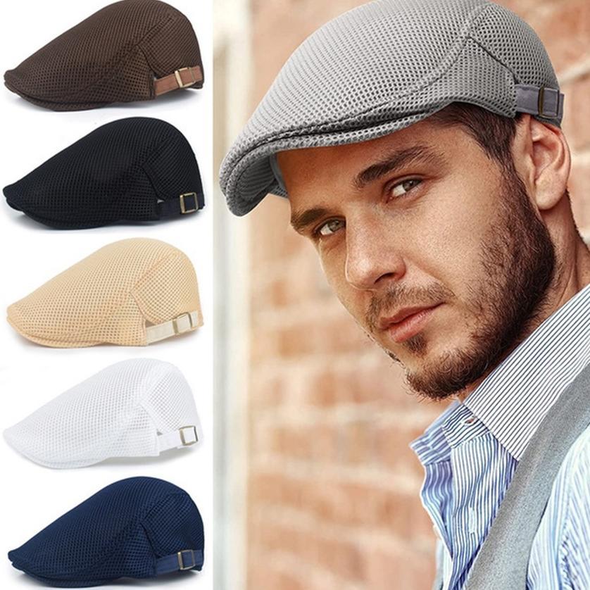 Topi Baret Pria Dewasa Topi Pelukis Retro Vintage Topi Baret Laki Golf Caps Bahan Mesh Breathable