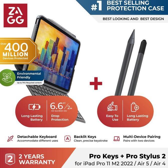 [Paket Hemat] Original ZAGG Prokeys Keyboard Compatible for iPad Air 6 / 5 / 4 with ZAGG Pro Stylus 