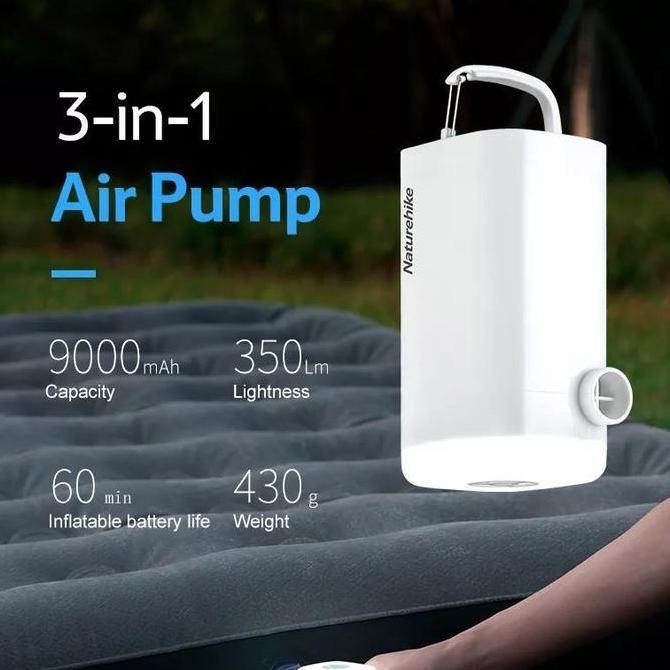 Pompa Matras Naturehike Nh18Q001 3 In 1 Lampu Powerbank Pump