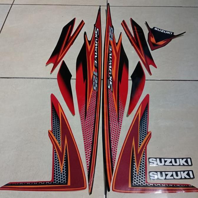 stiker striping suzuki skywave 125 2008 hitam merah lis body standar berkualitas original