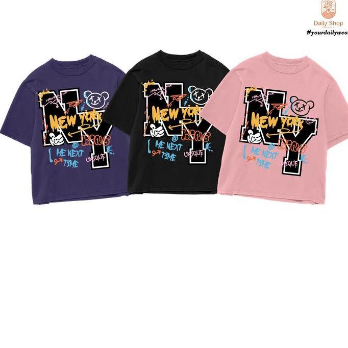 Kaos Wanita Pria Motif NY Grafity Sketsa Coretan NY Bahan Katun Lengan Pendek combed baju T-shirt De