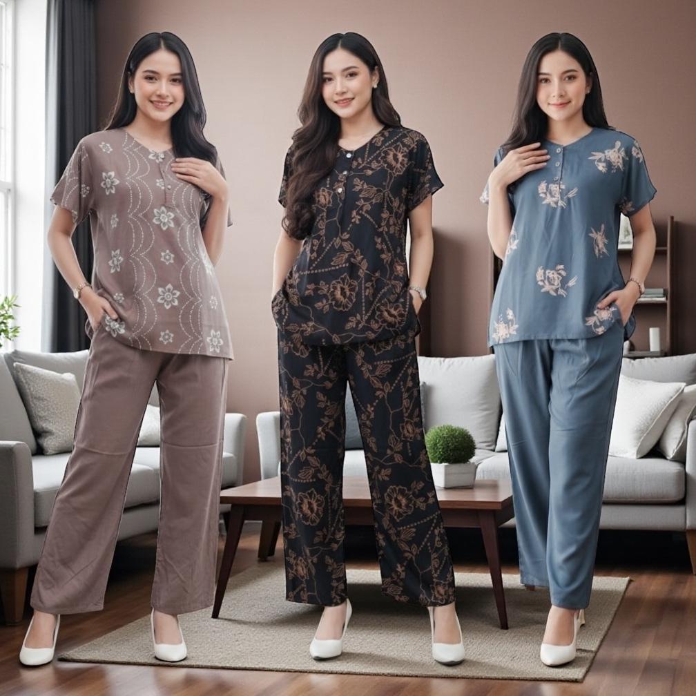 Bakul Daster - Setelan CP ANDIN One set Tyedye Piyama Rayon Premium Terbaru Batik Baju Tidur Wanita 