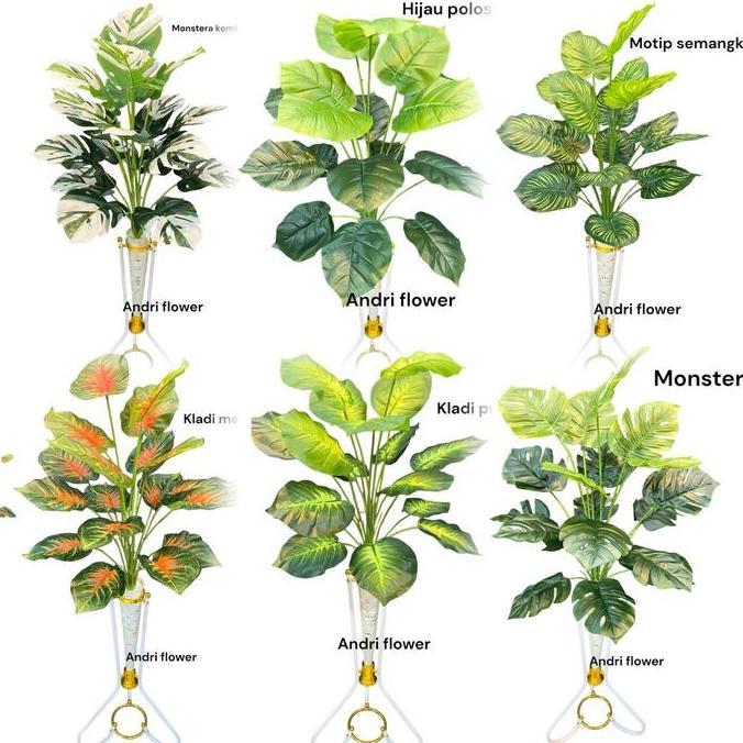 Bunga hias bunga monstera jumbo k18 set pot standing besi