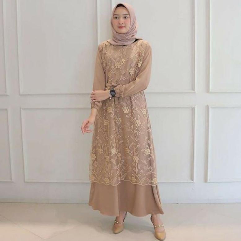 Paket Hemat Gamis Brukat Tile Mutiara Terbaru Pake Tali