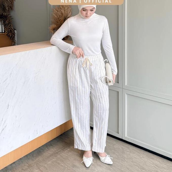 NENA Cozy Stiped Kulot Pants - Celana Linen Garis Wanita
