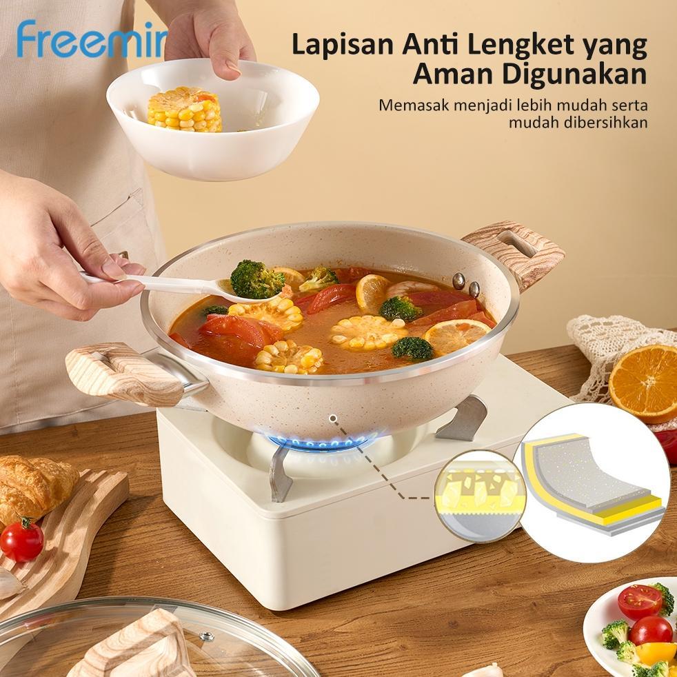MURAH [ORIGINAL 100%] freemir Wajan Kuali Teflon Beige Premium 20/24/30cm Granit Anti Lengket Serbag