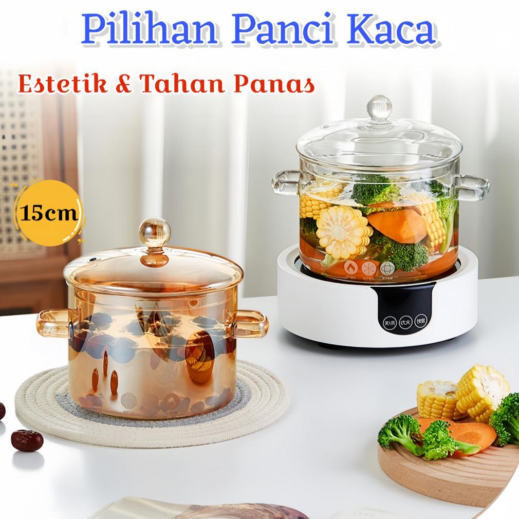 One Two Cups Panci Tutup Kaca Tahan Panas Dan Api Glass Cooking Pot Panci Sayur 1900ml Transparan
