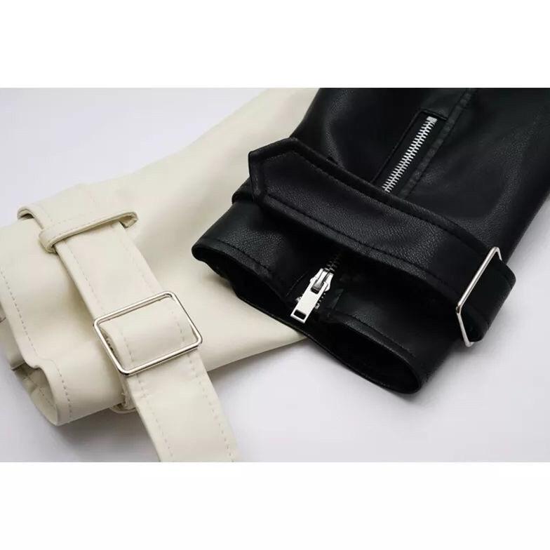 pengiriman cepat Jaket Kulit Wanita Riders Hitam Putih / Leather Jacket