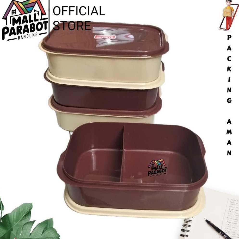 PROMO TERBARU Lunchbox 2 Sekat Kotak Bekal Misting Plastik Coklat Cream
