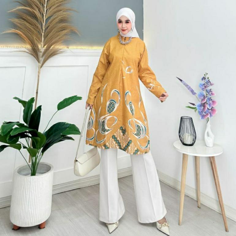 TERBARU Tunik batik  Wanita Modern Atasan Lengan Panjang Seragam Kantor Guru Perempuan Kerja Kantora